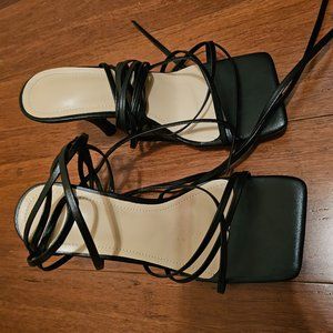 Mid Heel Black Strappy Heels